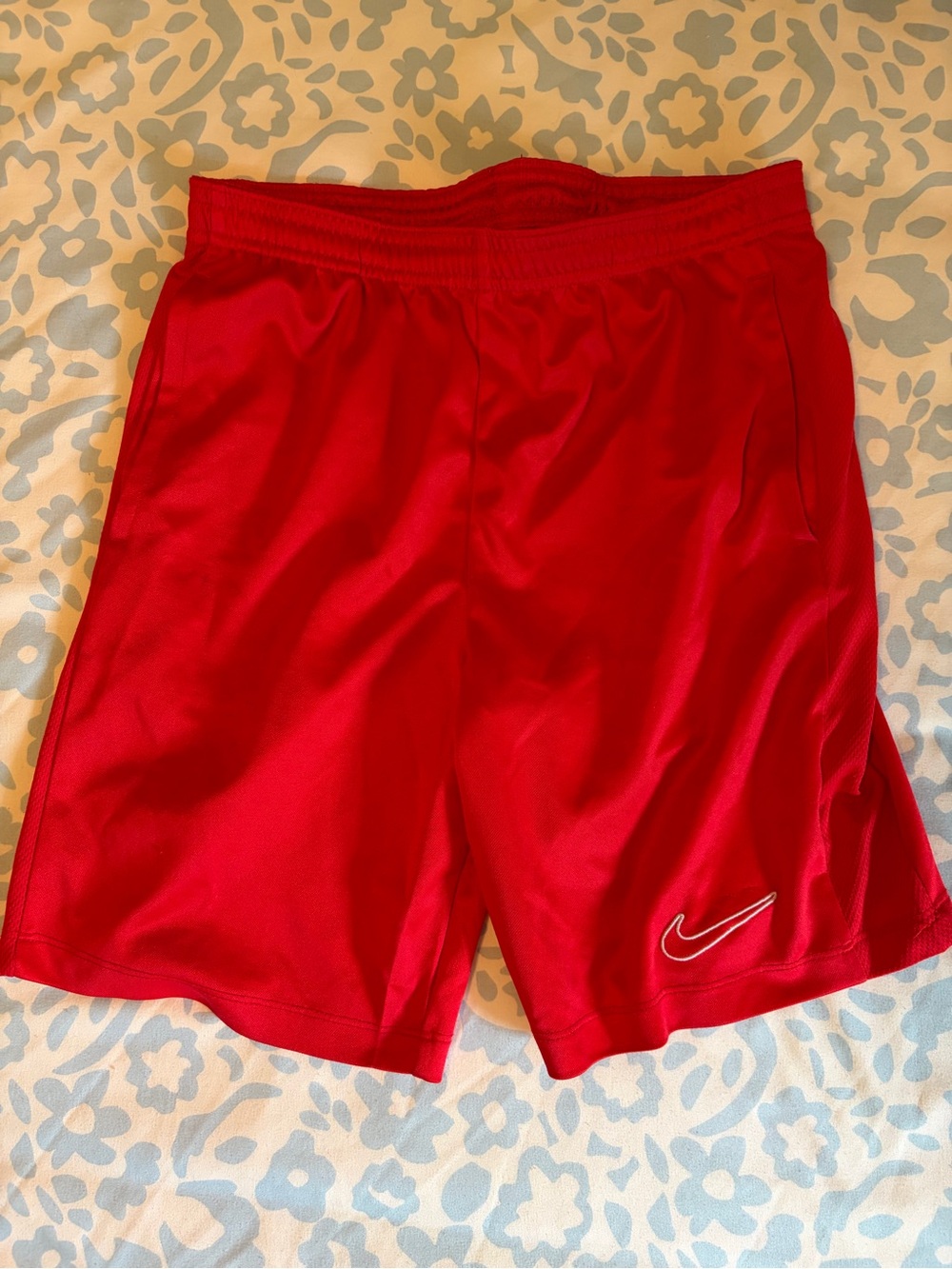 Nike Red Boys Athletic Shorts with White Swoosh